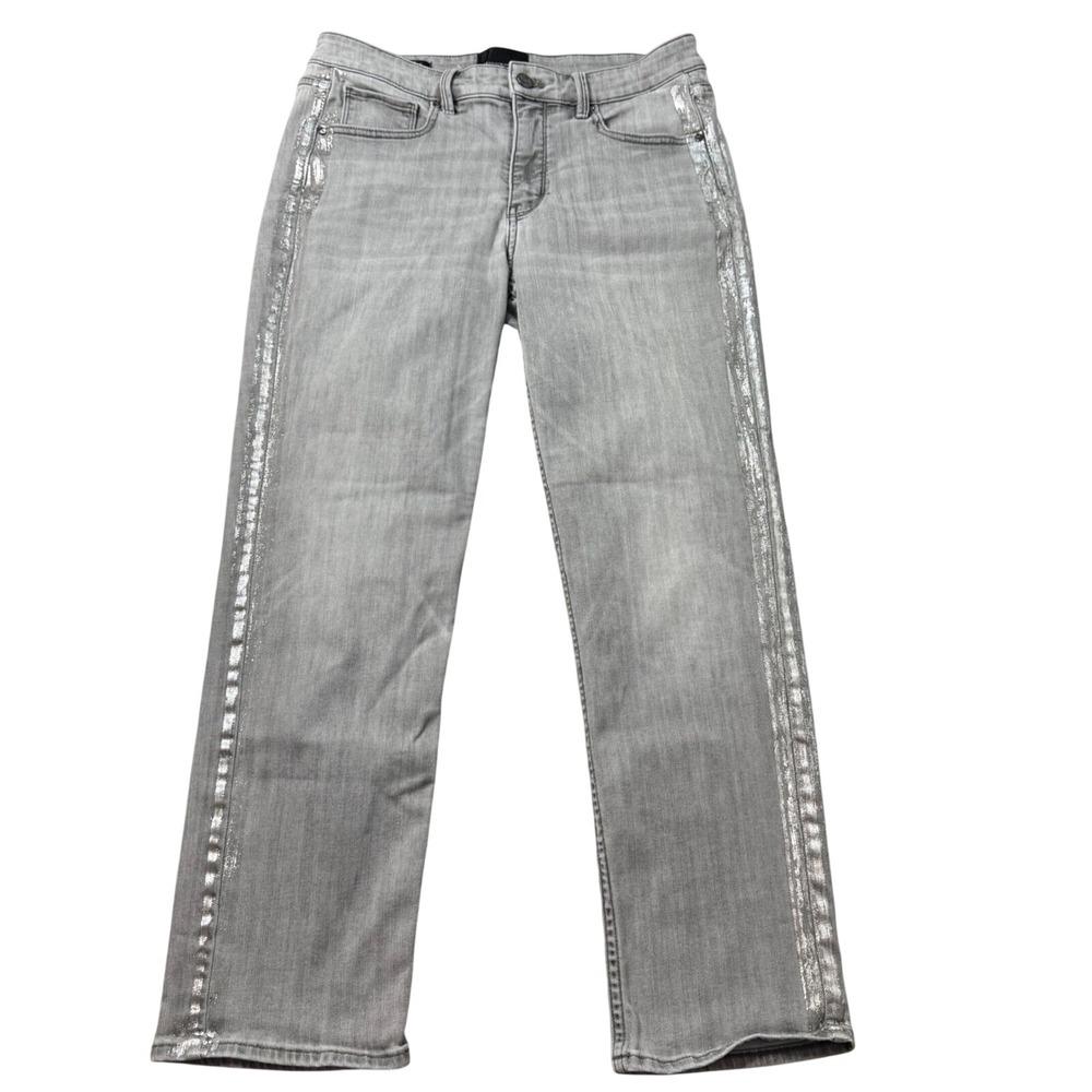 WHBM high rise straight gray denim silver metallic size 10 women - Picture 1 of 8